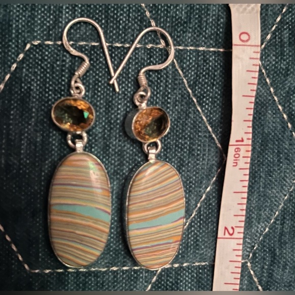 Citrine and Calsilica earrings w/Sterling silver - Picture 2 of 3